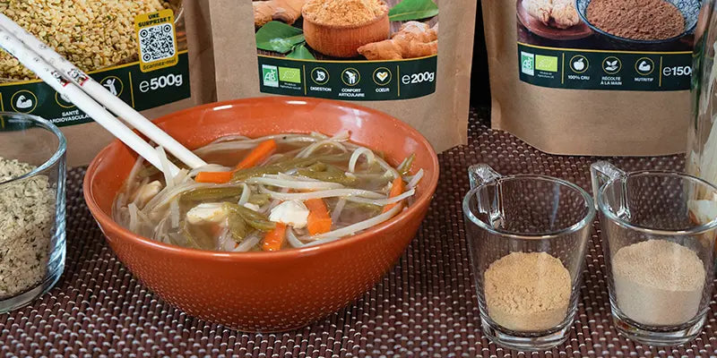 caldo fideos jengibre hericium Amoseeds especialista superalimentos Bio