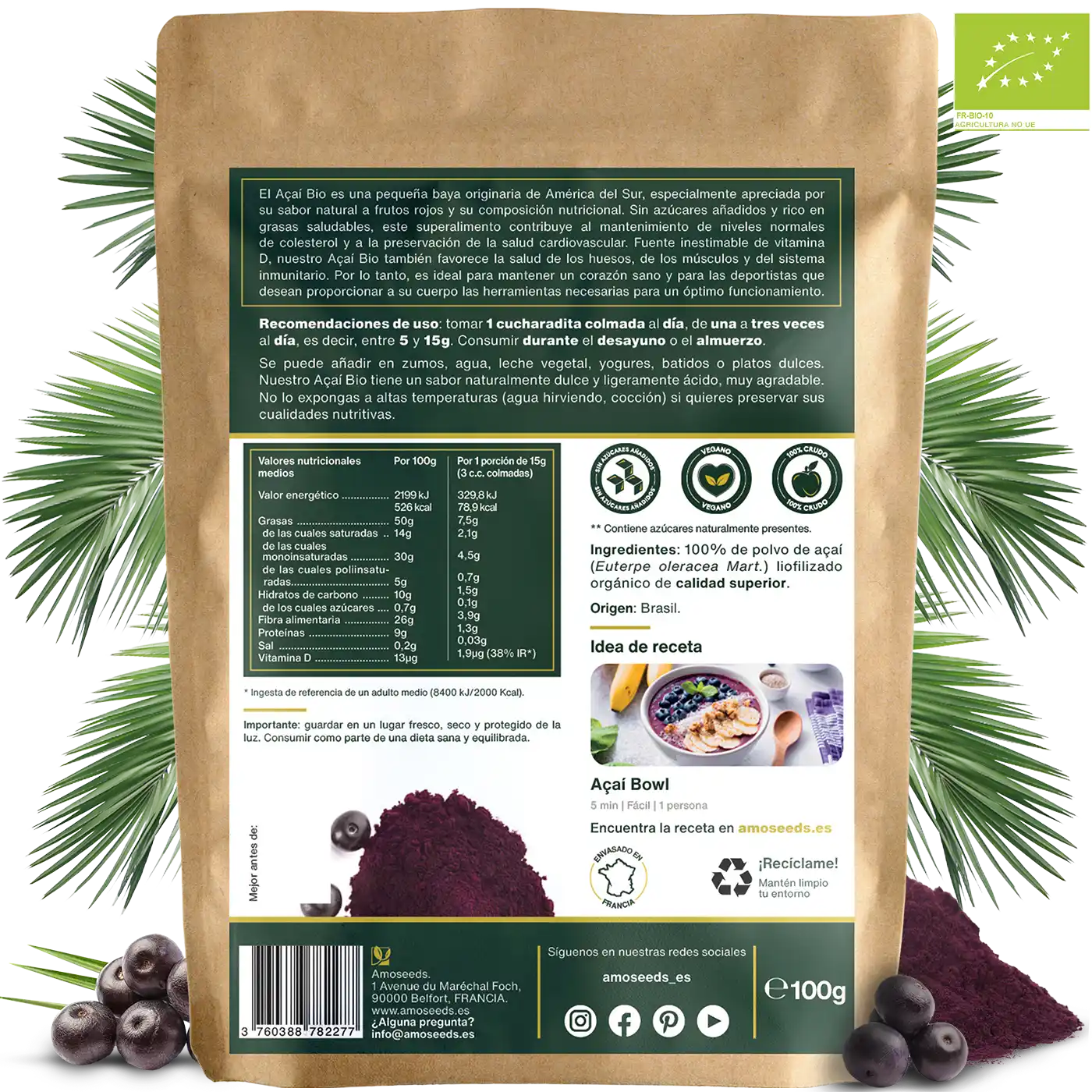 Acai bio polvo amoseeds especialista superalimentos bio