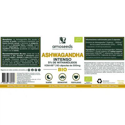 Ashwagandha ksm 66 capsulas bio amoseeds especialista de los superalimentos bio