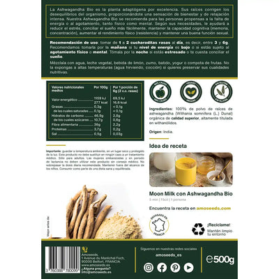 Ashwagandha polvo bio amoseeds especialista de los sueperalimentos bio