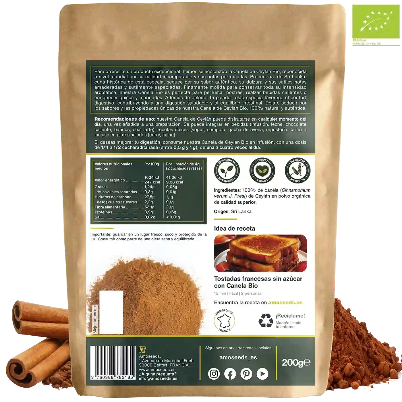 Canela de Ceilán en polvo Bio - amoseeds especialista de los superalimentos bio