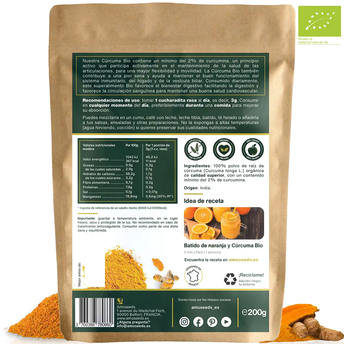 Curcuma polvo Bio amoseeds especialista superalimentos bio