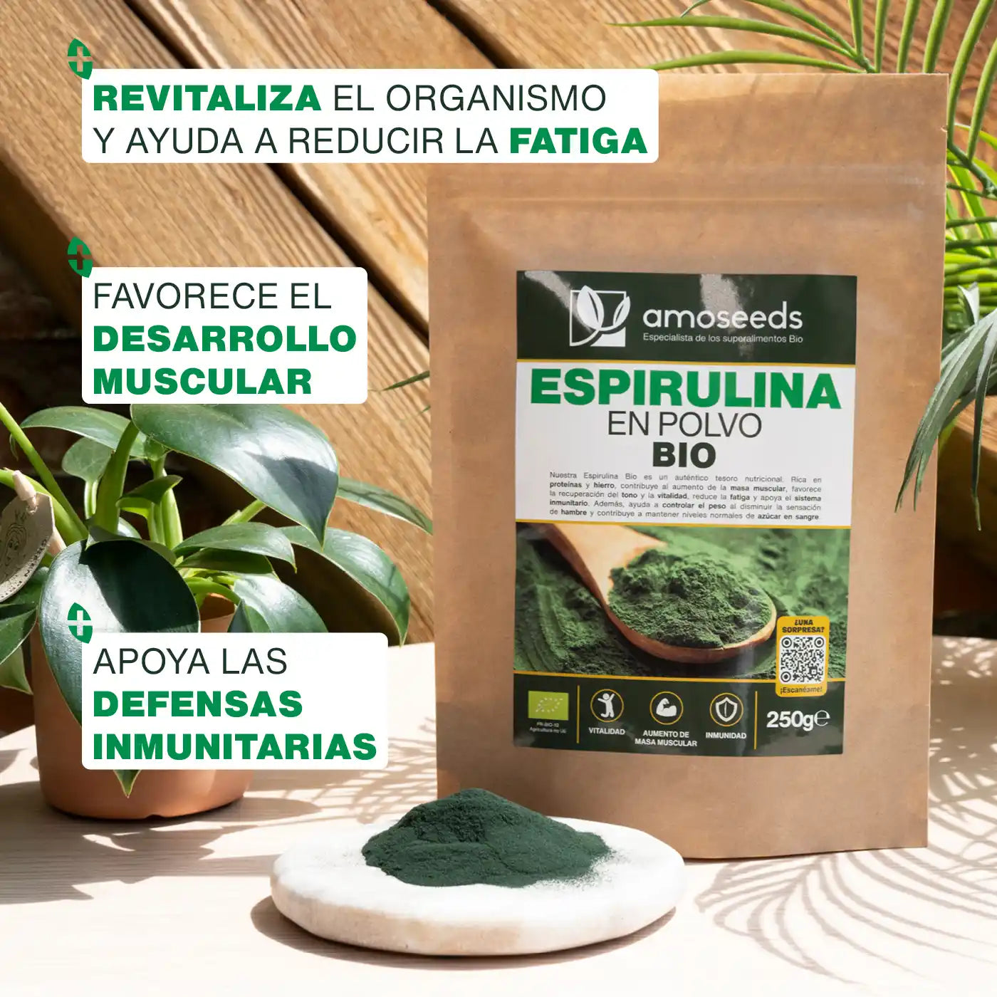 Beneficios Espirulina Bio polvo amoseeds especialista superalimentos bio
