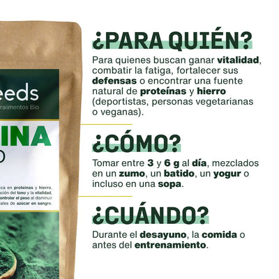 Uso Espirulina Bio polvo amoseeds especialista superalimentos bio