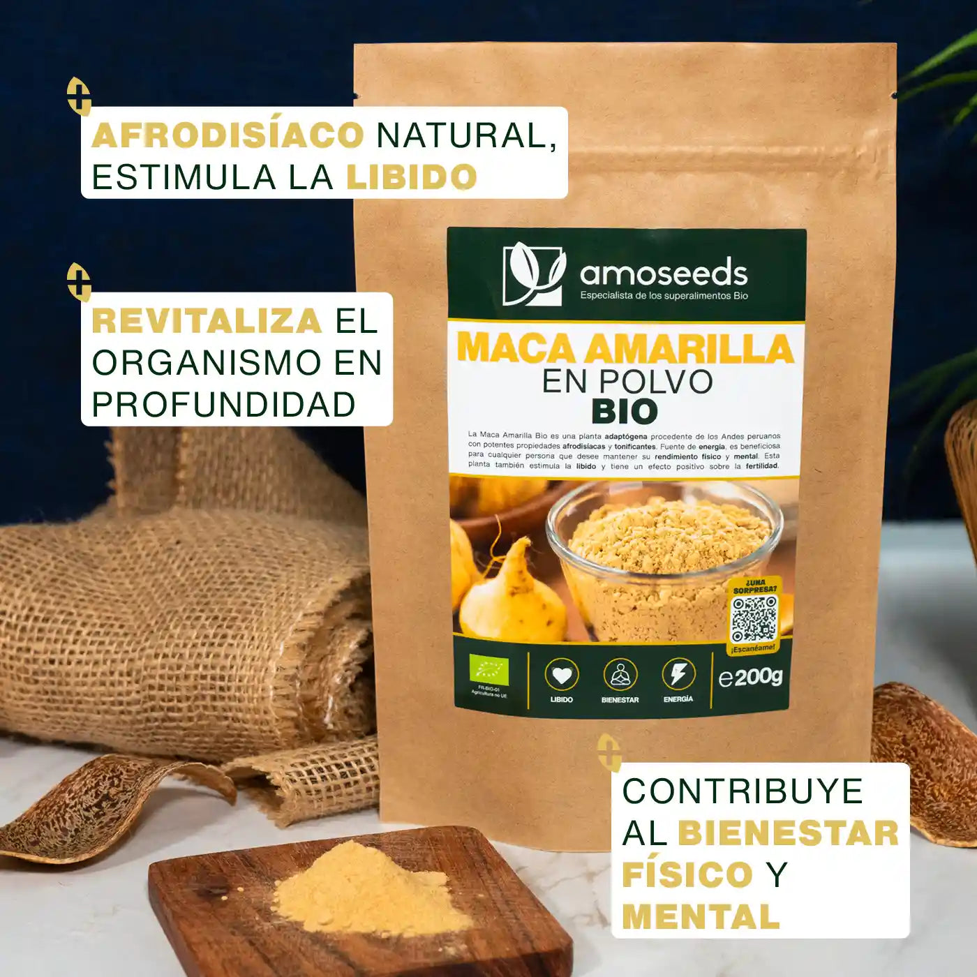 Beneficios Maca Amarilla in polvere Bio - amoseeds especialista de los superalimentos bio