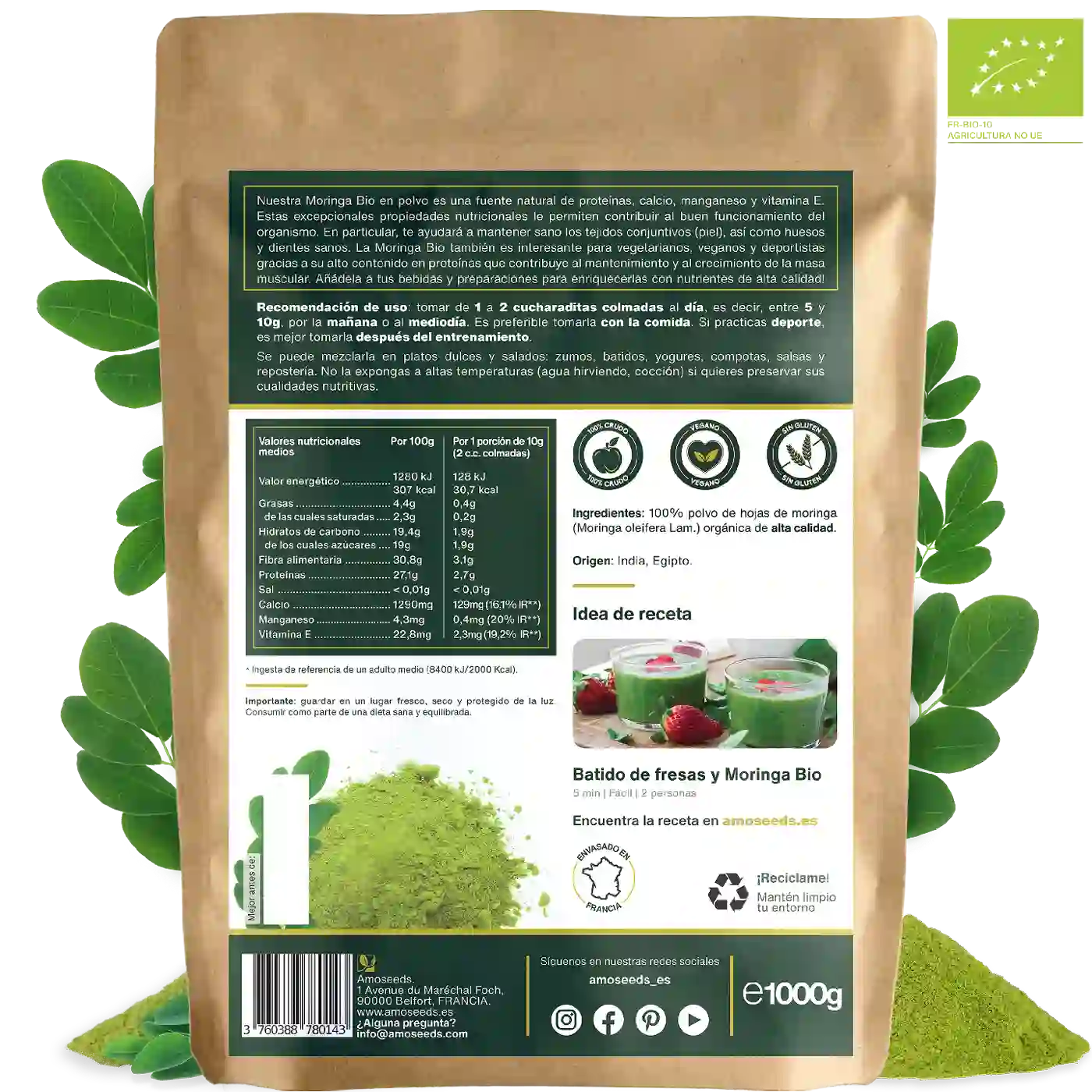 Moringa en Poudre bio amoseeds specialiste des super aliments Bio_1kg