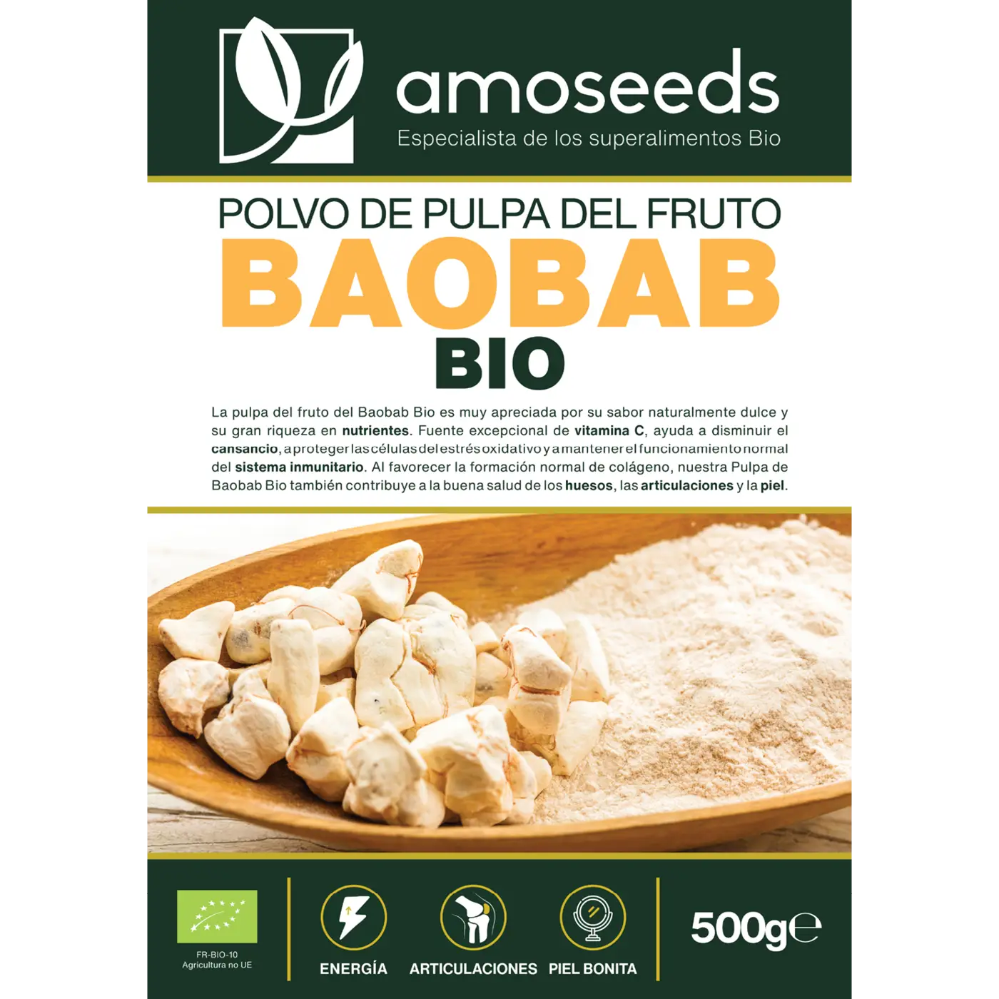 Polvo de pulpa del fruto Baobab Bio - amoseeds - especialista de los suparalimentos bio