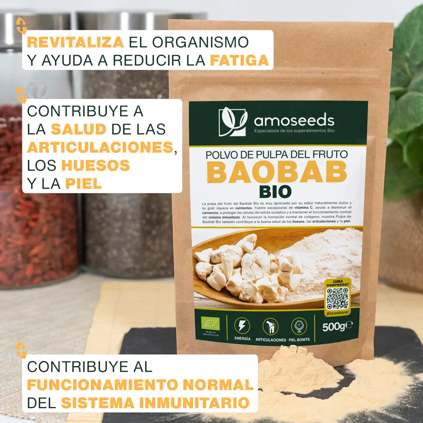 Beneficios Polvo de pulpa del fruto Baobab Bio - amoseeds especialista de los superalimentos bio