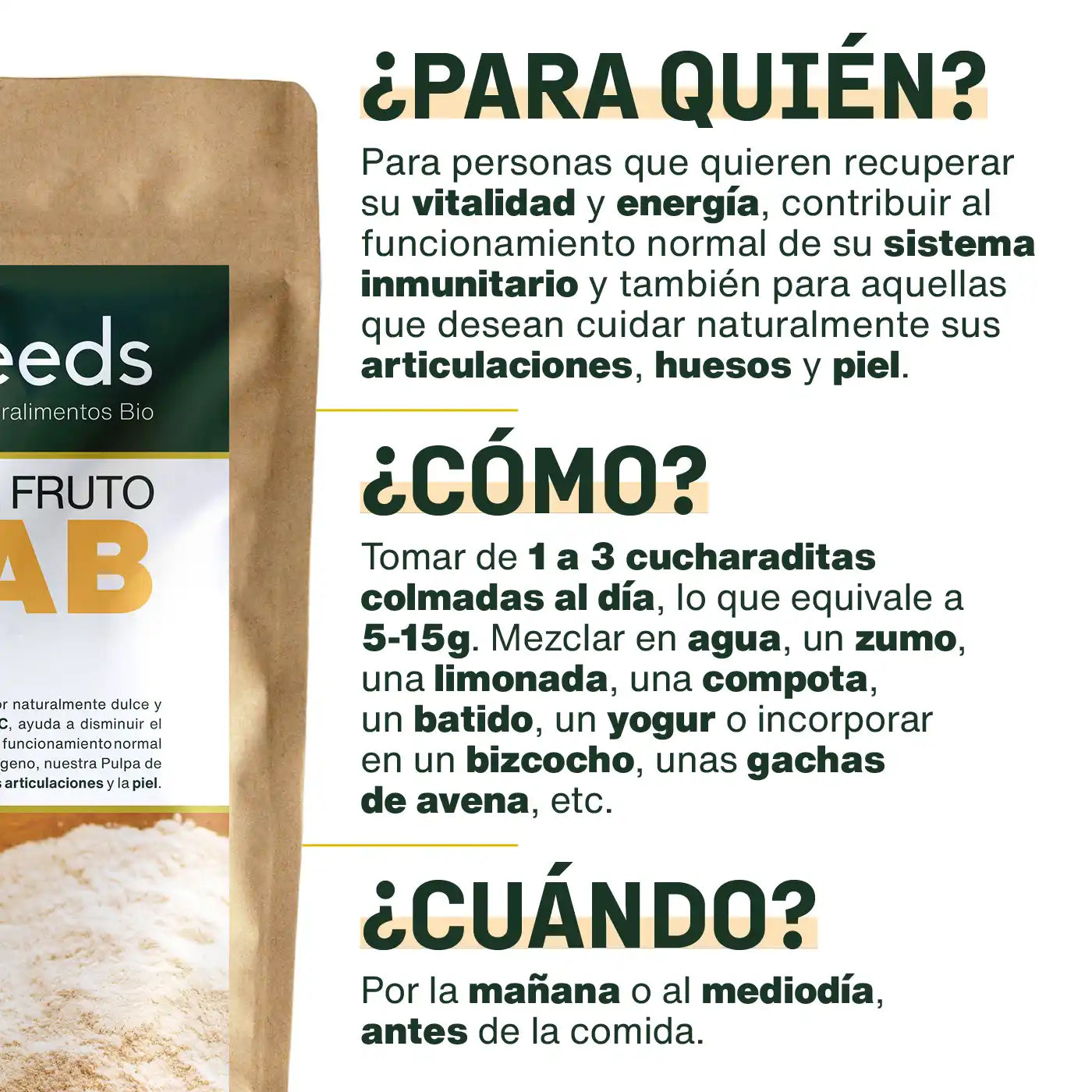 Uso Polvo de pulpa del fruto Baobab Bio - amoseeds especialista de los superalimentos bio