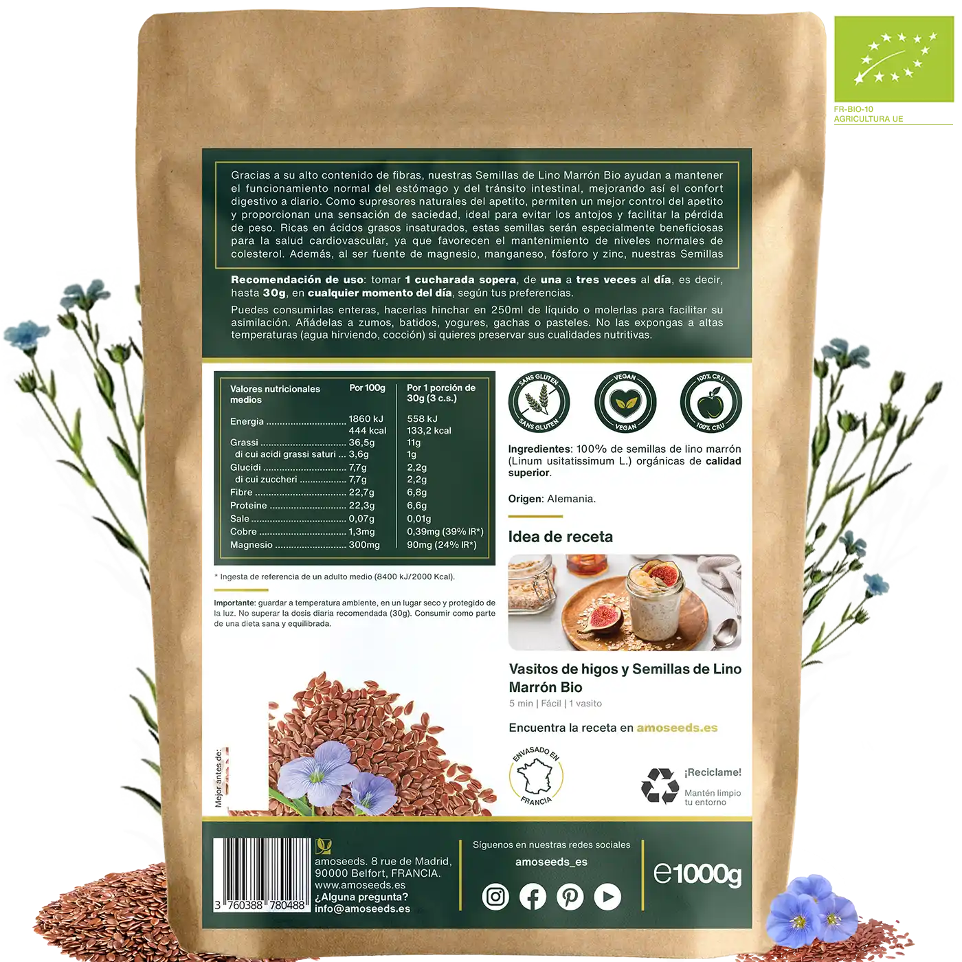  Semillas Lino Marron Bio amoseeds especialista de los superalimentos bio