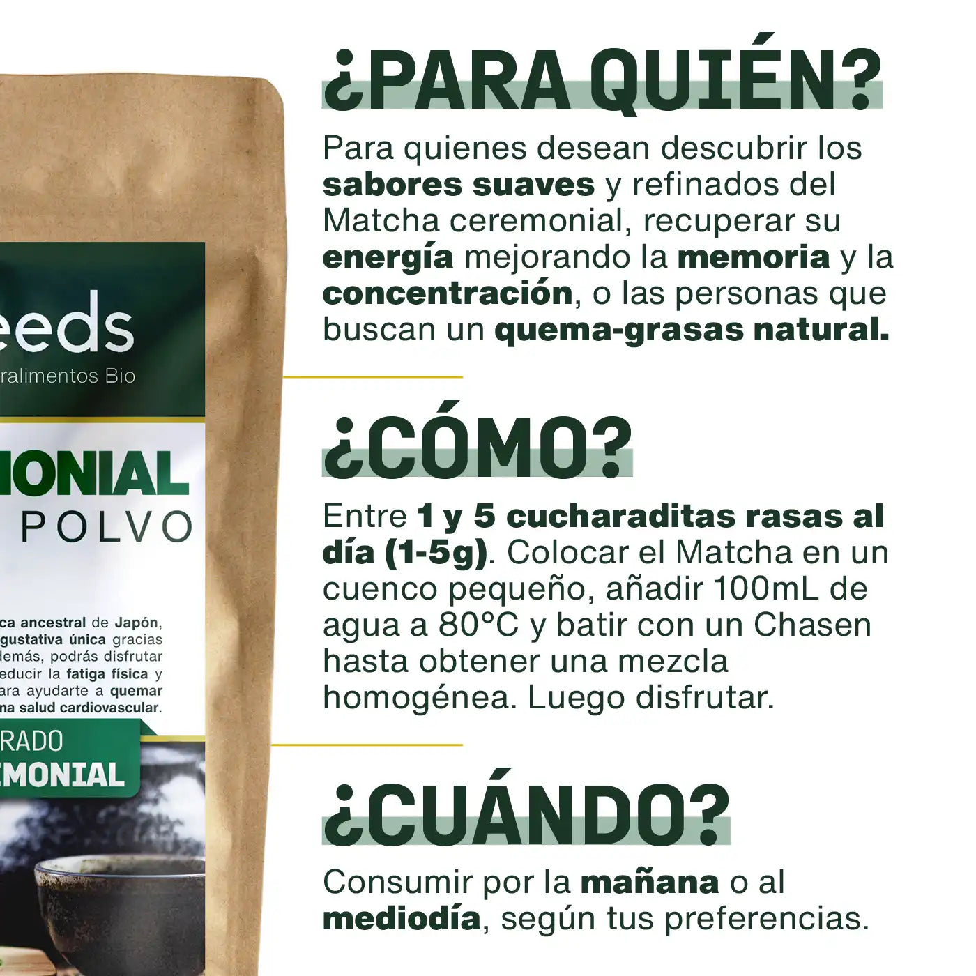 Uso Té Matcha Ceremonial Japonés Bio - amoseeds especialista de los superalimentos bio