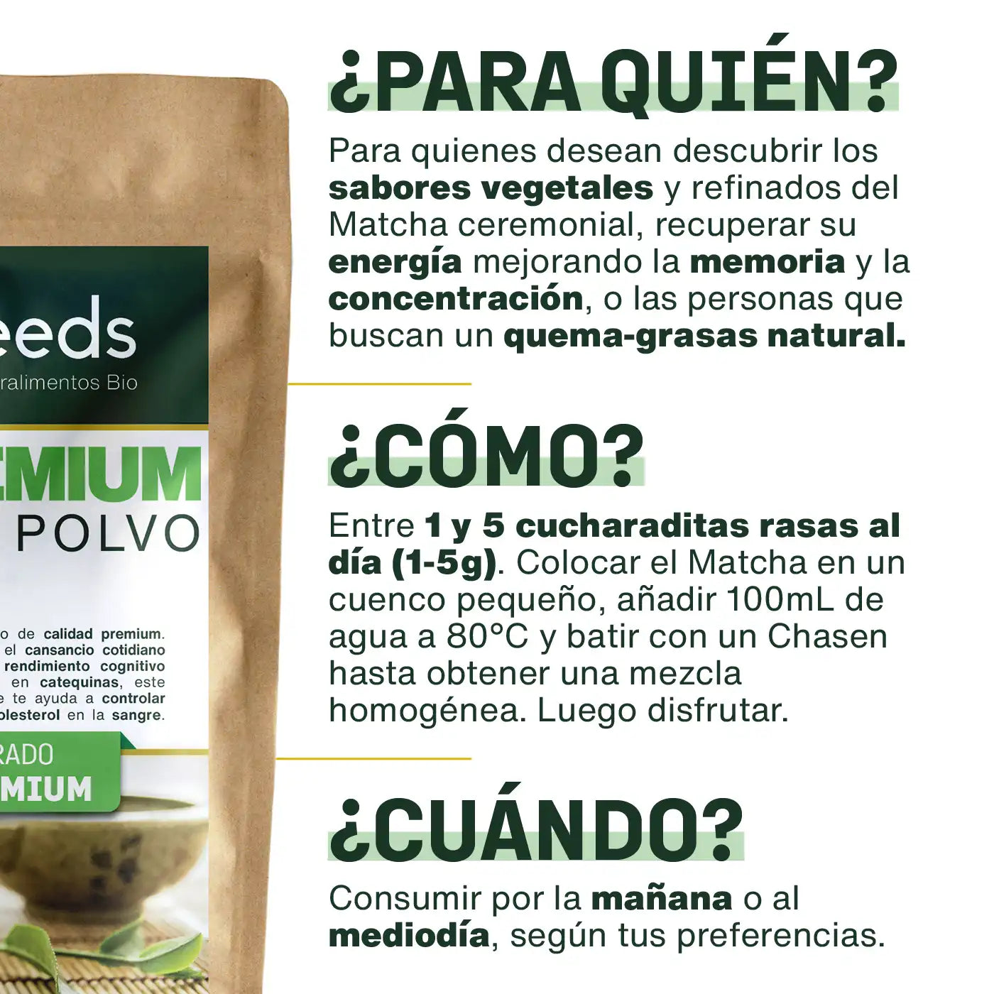 Uso Té Matcha Japonés Premium Bio - amoseeds especialista de los superalimentos bio