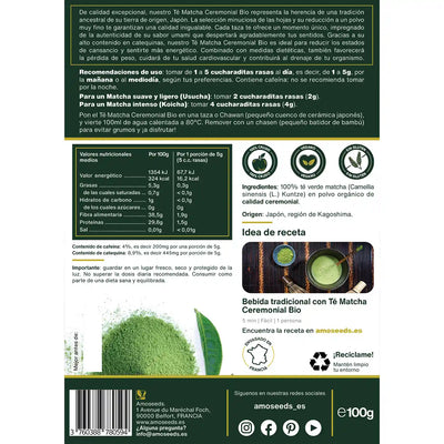 Te matcha ceremonial bio amoseeds especialista de los superalimento bio